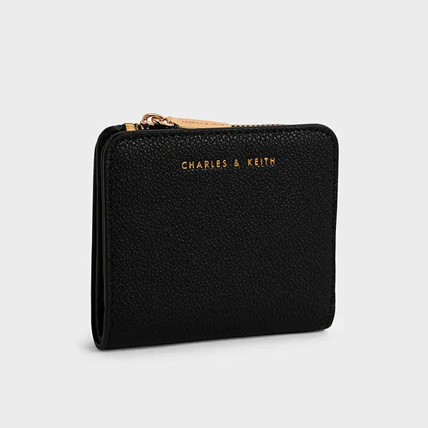 Ví Nữ Charles & Keith CNK Snap Button Card Holder Black CK6-50770498-1 Màu Đen