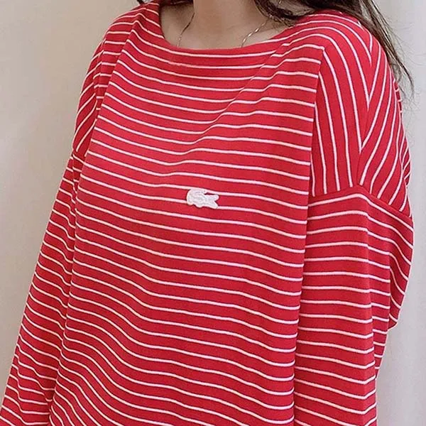 Váy Lacoste Straight Dress For Women EF8812-51-DQR Màu Đỏ Sọc Trắng Size XS