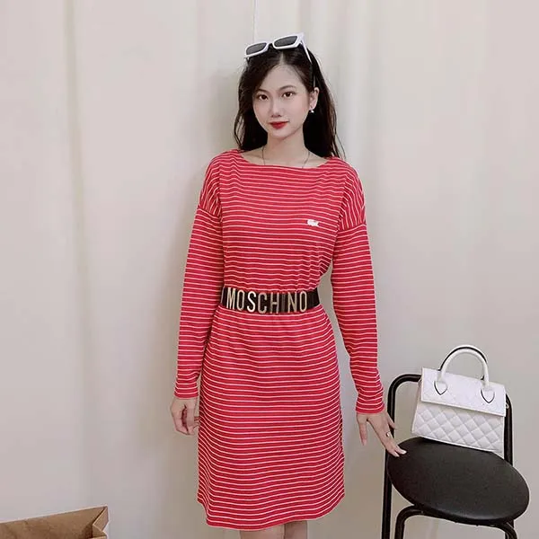 Váy Lacoste Straight Dress For Women EF8812-51-DQR Màu Đỏ Sọc Trắng Size XS