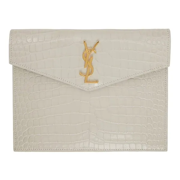 Túi Cầm Tay Nữ Yves Saint Laurent YSL Off-White Croc Small Uptown Envelope Pouch Màu Trắng - Túi xách - Vua Hàng Hiệu