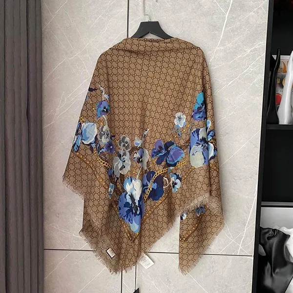Khăn Lụa Gucci Wolle-Flora 508797 3G200N Màu Xanh Nâu - Thời trang - Vua Hàng Hiệu