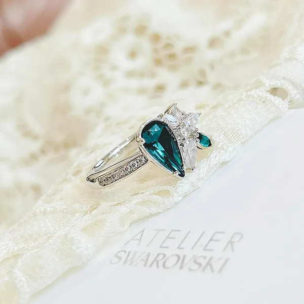 Nhẫn Swarovski Botanical Ring, Light Multi-Colored Màu Xanh Bạc Size 52