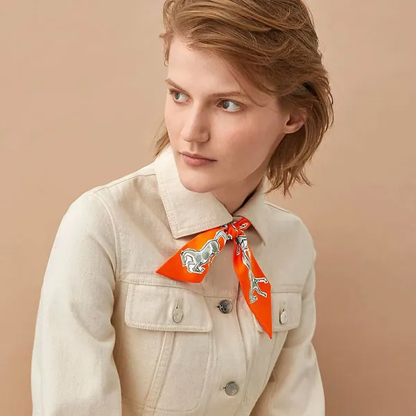 Khăn Nữ Hermès Twilly Chevaux En Liberté Màu Cam