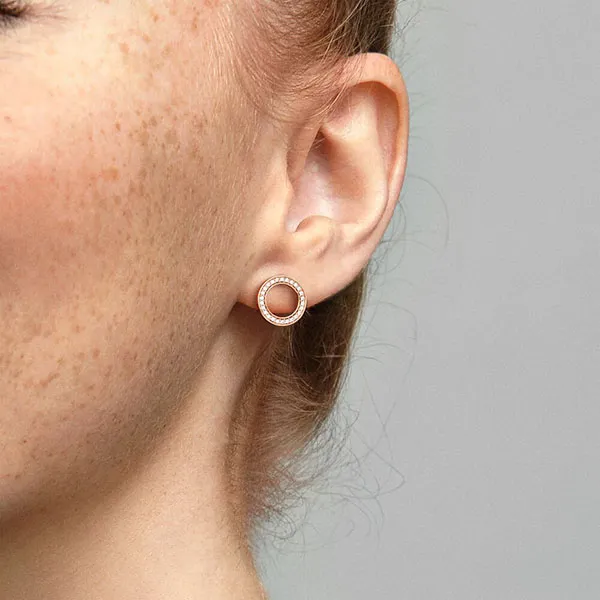 Khuyên Tai Nữ Pandora Sparkling Circle Stud Earrings Màu Vàng Hồng - Trang sức - Vua Hàng Hiệu