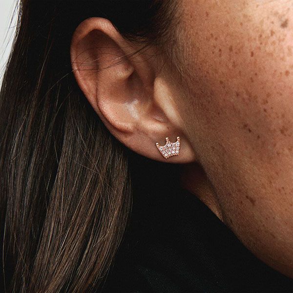 Khuyên Tai Nữ Pandora Pink Crown Stud Earrings Vàng Hồng - 4