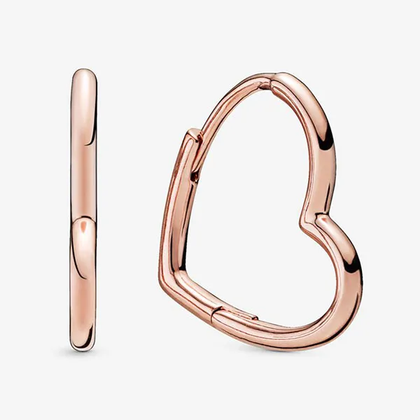 Khuyên Tai Nữ Pandora Asymmetrical Heart Hoop Earrings Vàng Hồng