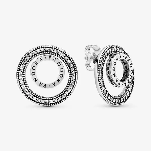 Khuyên Tai Nữ Pandora Logo Circle Stud Earrings Màu Bạc