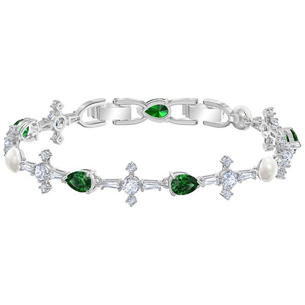 Vòng Đeo Tay Swarovski Perfection Bracelet Green Rhodium Plated 5493102 Màu Xanh Bạc - 3