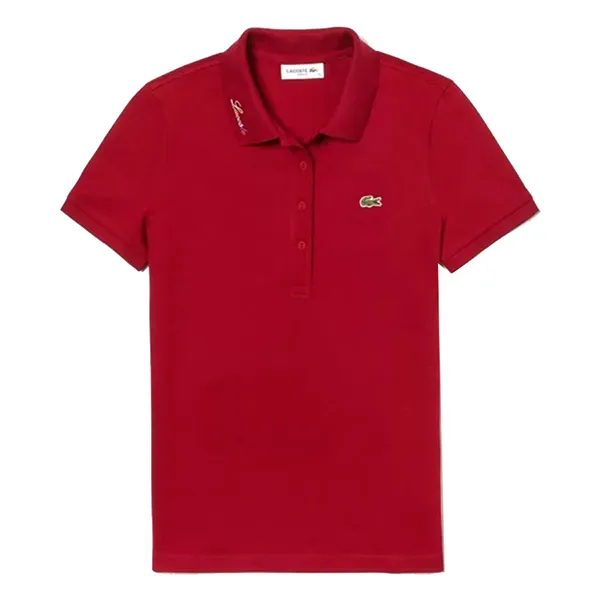 Áo Polo Lacoste Women's Rainbow Script Collar Màu Đỏ