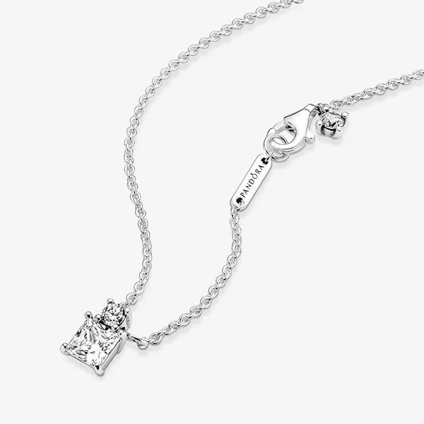 Set Dây Chuyền Và Khuyên Tai Pandora Pandora Sparkling Collier Round & Square Pendant Màu Bạc - Trang sức - Vua Hàng Hiệu