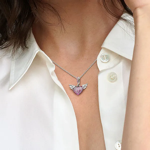 Dây Chuyền Pandora Pavé Heart & Angel Wings Necklaces Màu Bạc