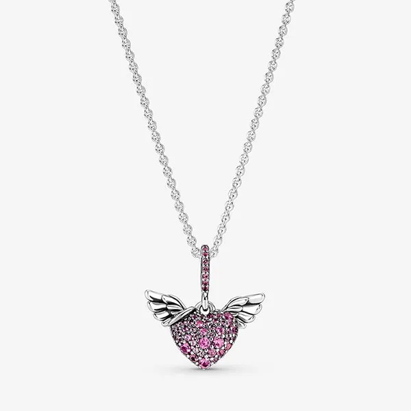 Dây Chuyền Pandora Pavé Heart & Angel Wings Necklaces Màu Bạc