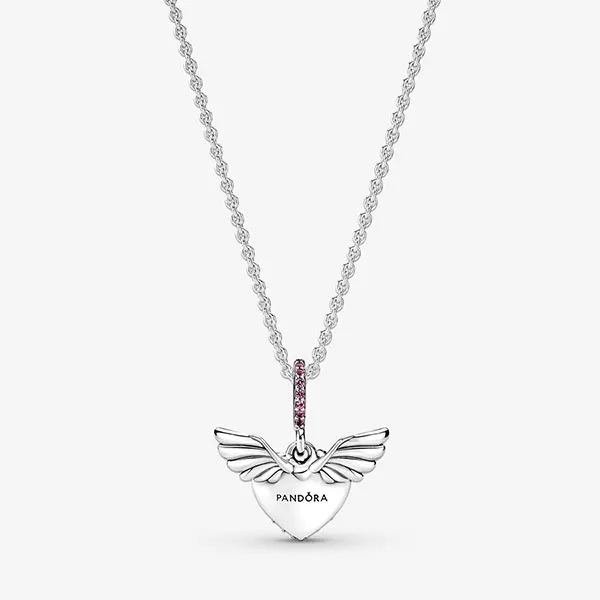 Dây Chuyền Pandora Pavé Heart & Angel Wings Necklaces Màu Bạc