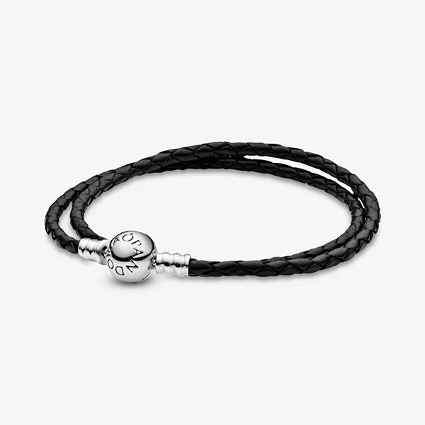 Vòng Đeo Tay Nữ Pandora Moments Double Black Leather Bracelet 590745CBK Màu Đen Size 20