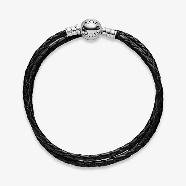 Vòng Đeo Tay Nữ Pandora Moments Double Black Leather Bracelet 590745CBK Màu Đen Size 20