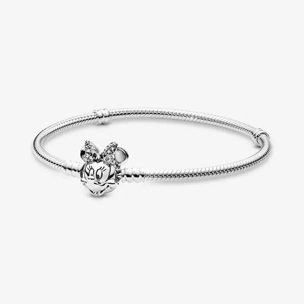 Vòng Đeo Tay Nữ Pandora Disney Moments Pavé Minnie Mouse Clasp Snake Chain Bracelet Màu Bạc Size 17