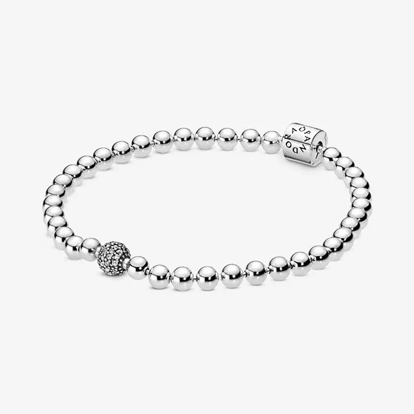 Vòng Đeo Tay Nữ Pandora Beads & Pavé Bracelet 598342CZ Màu Bạc Size 17 - Trang sức - Vua Hàng Hiệu