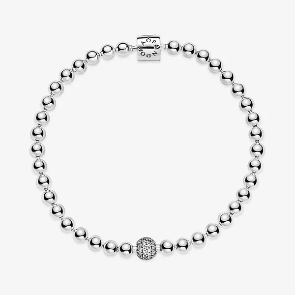 Vòng Đeo Tay Nữ Pandora Beads & Pavé Bracelet 598342CZ Màu Bạc Size 17 - Trang sức - Vua Hàng Hiệu