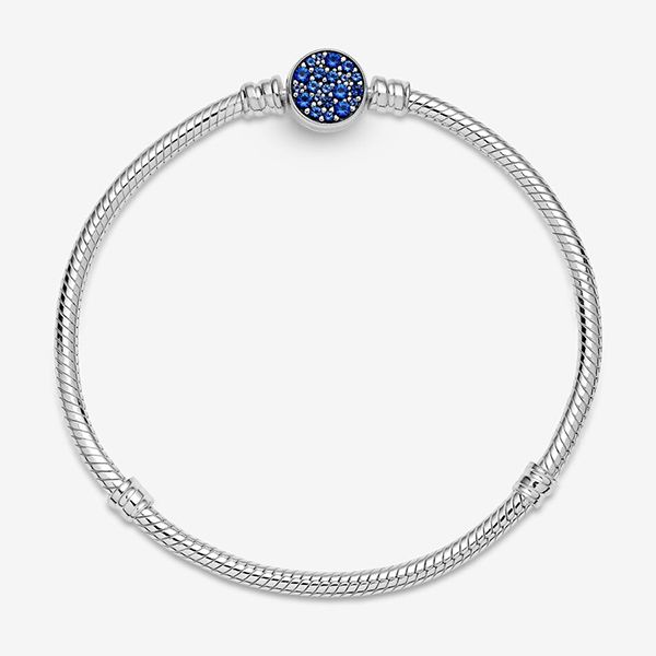 Vòng Đeo Tay Nữ Pandora Moments Sparkling Blue Disc Clasp Snake Chain Bracelet 599288C01 Màu Bạc Size 16 - 4