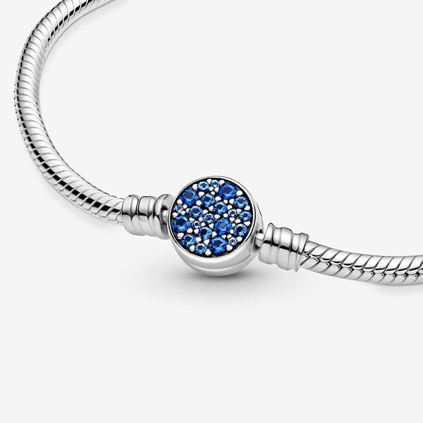 Vòng Đeo Tay Nữ Pandora Moments Sparkling Blue Disc Clasp Snake Chain Bracelet 599288C01 Màu Bạc Size 16 - 5