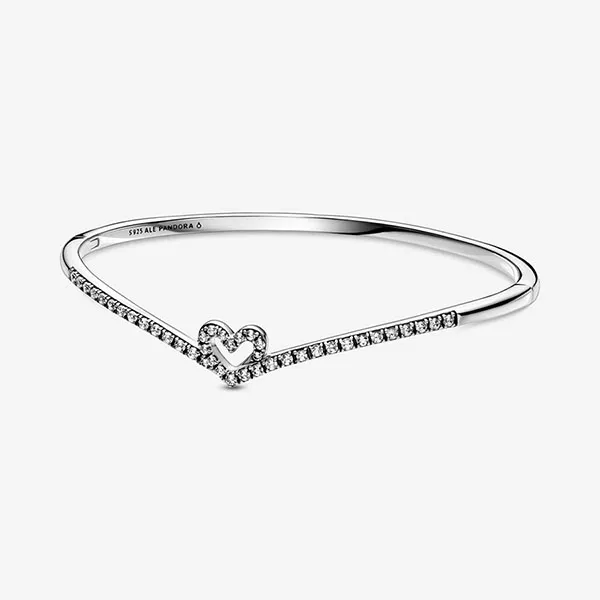Vòng Đeo Tay Nữ Pandora Sparkling Wishbone Heart Bangle Màu Bạc - Trang sức - Vua Hàng Hiệu