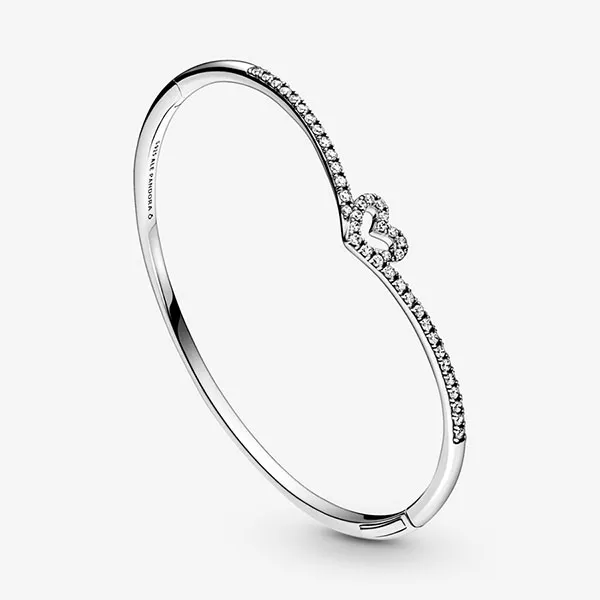 Vòng Đeo Tay Nữ Pandora Sparkling Wishbone Heart Bangle Màu Bạc - Trang sức - Vua Hàng Hiệu