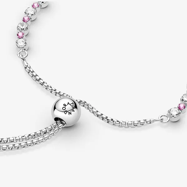 Vòng Đeo Tay Nữ Pandora Pink & Clear Sparkle Slider Bracelet 598517C02 Màu Bạc Phối Hồng - Trang sức - Vua Hàng Hiệu