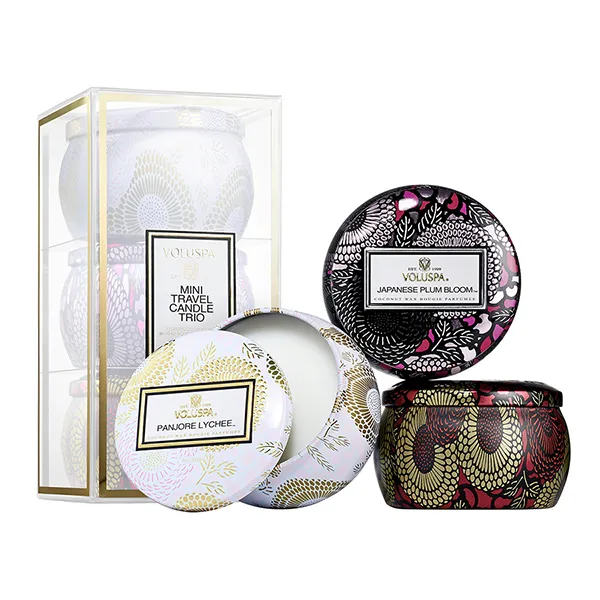 Set Nến Mini Voluspa Panjore Lychee, Japanese Plum Bloom, Goji & Tarocco Orange (3 x 113g) - Nến thơm - Vua Hàng Hiệu