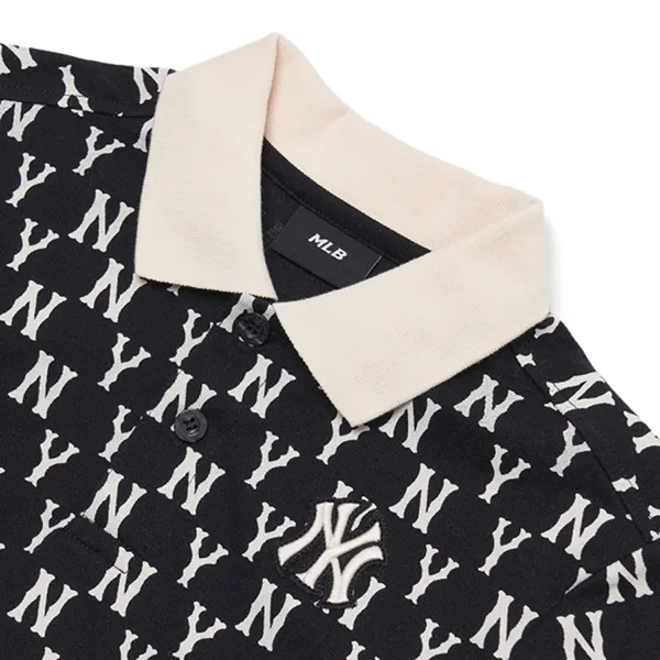 Áo Polo Trẻ Em MLB Monogram All Over Pique New York Yankees 7APQM1023-50BKS Màu Đen