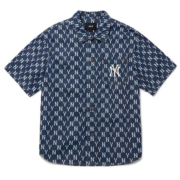Áo Sơ Mi MLB Classic Monogram Denim Short Sleeves Shirt New York Yankees 3ADRMN123-50BLS Xanh Đậm Size S - 4