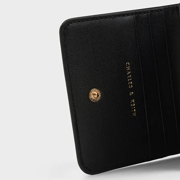 Ví Nữ Charles & Keith CNK Snap Button Card Holder Black CK6-50770498-1 Màu Đen