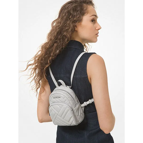 Balo Michael Kors MK Abbey Mini Quilted Backpack Màu Trắng Xám - 4