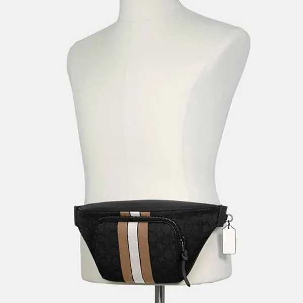 Túi Đeo Hông Nam Coach Thompson Belt Bag In Signature Jacquard With Varsity Stripe Màu Đen