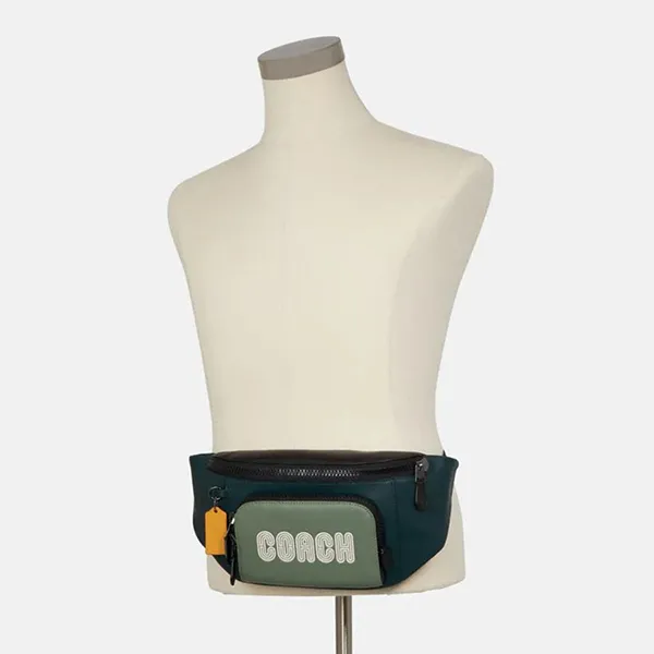 Túi Đeo Hông Nam Coach Track Belt Bag In Colorblock With Coach Patch Màu Xanh