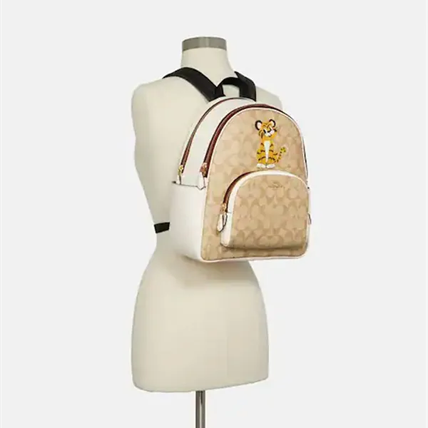 Balo Coach Court Backpack In Signature Canvas With Tiger Màu Nâu Trắng - Túi xách - Vua Hàng Hiệu
