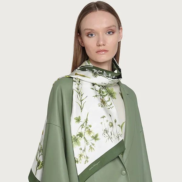 Khăn Quàng Cổ Salvatore Ferragamo Cabinet Print Silk Bandeau Ivory Màu Xanh Trắng - Thời trang - Vua Hàng Hiệu