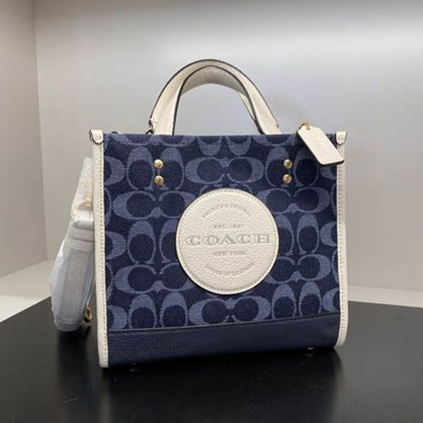 Túi Tote Coach Dempsey 22 In Signature Jacquard With Patch Gold Denim Multi Leather Màu Xanh Navy - 3
