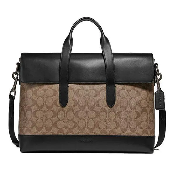 Cặp Xách Tay Coach Nam Portfolio Hamilton Beckett Structured Penn Brief In Signatur Black Leather Clutch Màu Nâu Đen - Túi xách - Vua Hàng Hiệu
