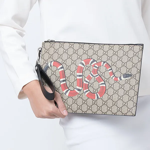 Túi Clutch Gucci Bestiary Pouch With Kingsnake Màu Nâu