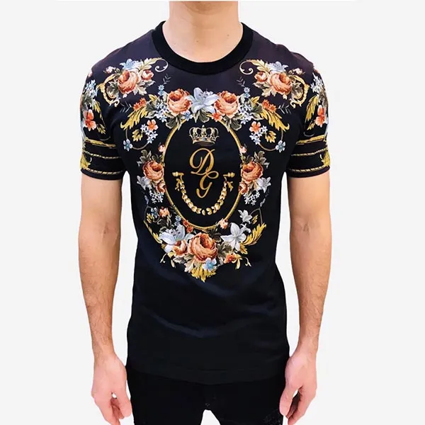 Áo Phông Nam Dolce & Gabbana D&G G8KBAT DG Flower Hoạ Tiết Hoa Size 44