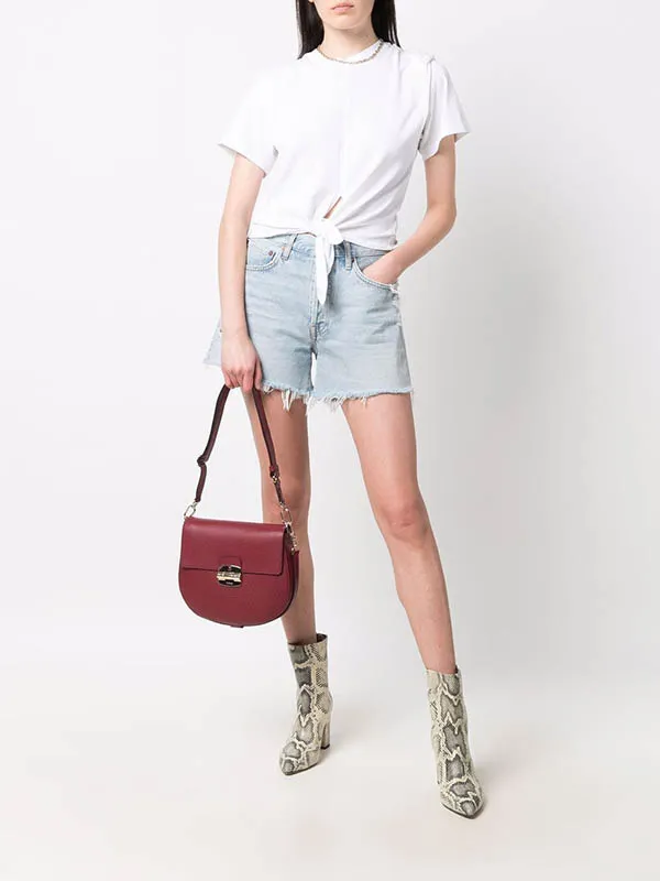 Túi Xách Furla Club 2 Pebbled Shoulder Bag Màu Đỏ