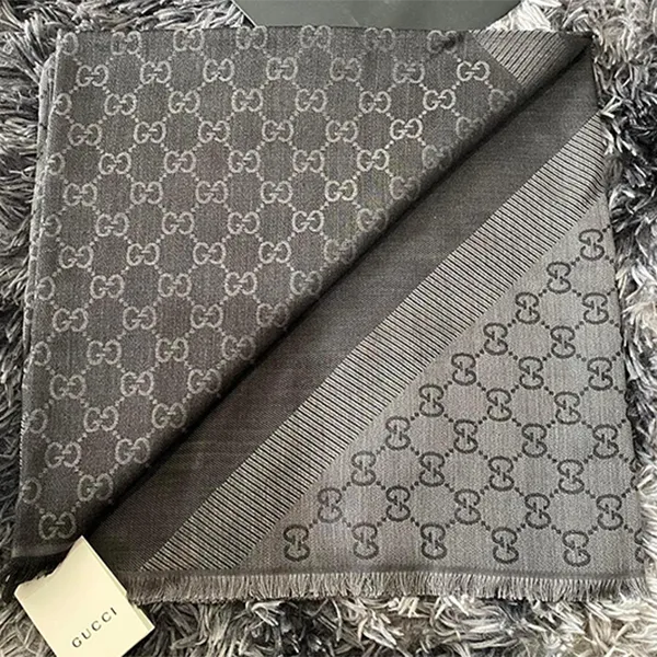 Khăn Quàng Cổ Lụa Len Gucci 8045592546 Monogram Colors Màu Xám