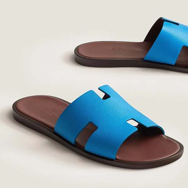 Dép Hermès Izmir Sandal Màu Xanh Lót Nâu Size 39.5