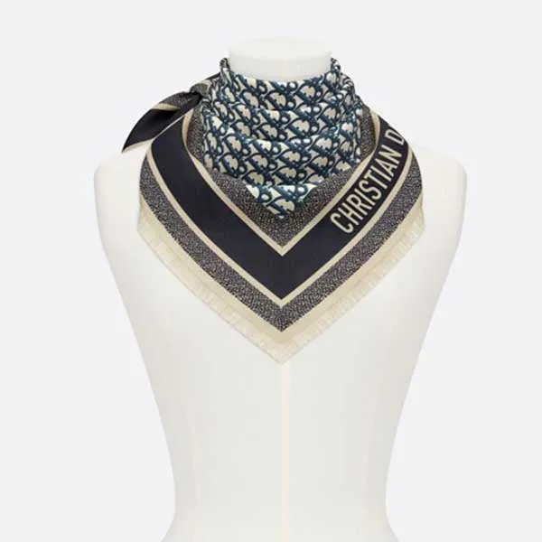 Khăn Dior Oblique Diortwin Square Scarf 15DOB070I600 C541 Màu Xanh Navy