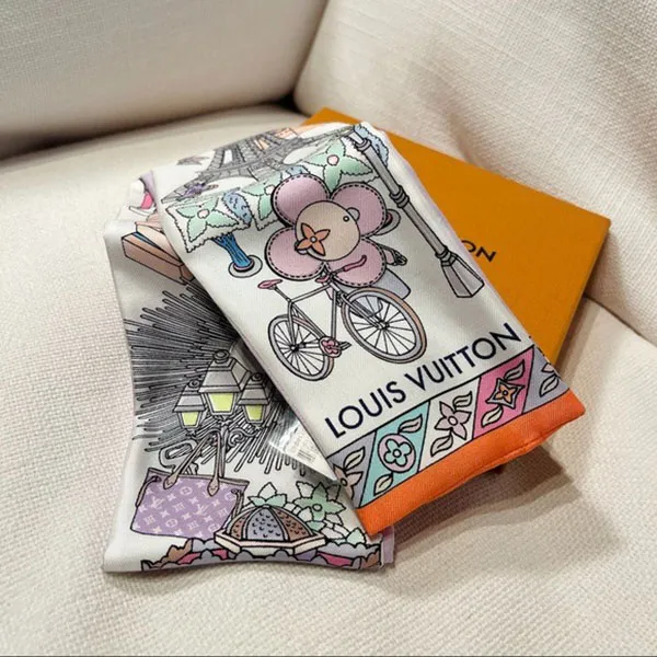 Khăn Louis Vuitton LV Vivienne Square Mauve Bandeau Wrap Màu Trắng Tím