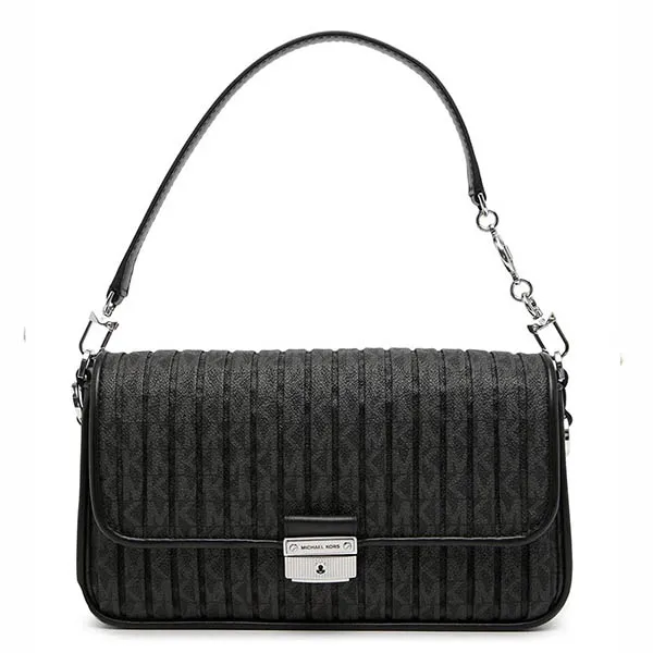 Túi Xách Michael Kors MK Bradshaw Small Pleated Logo Shoulder Bag Màu Đen - Túi xách - Vua Hàng Hiệu
