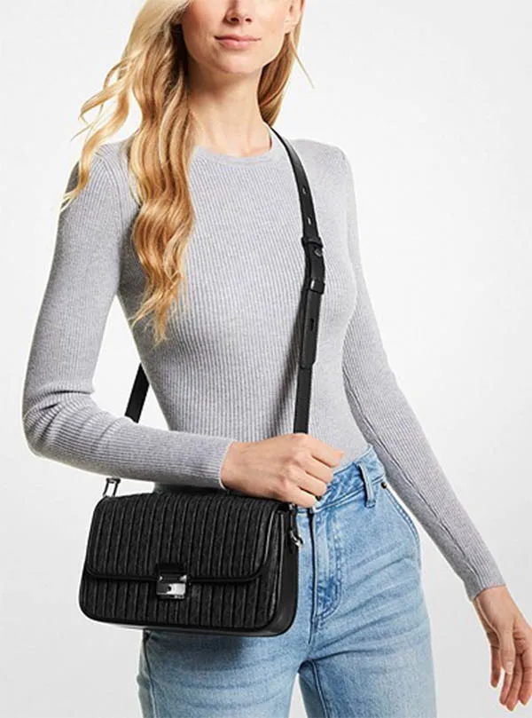 Túi Xách Michael Kors MK Bradshaw Small Pleated Logo Shoulder Bag Màu Đen - Túi xách - Vua Hàng Hiệu