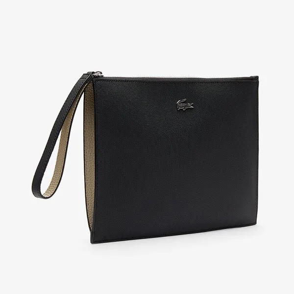 Túi Cầm Tay Lacoste Women's Anna Coated Canvas Zip Clutch Màu Đen