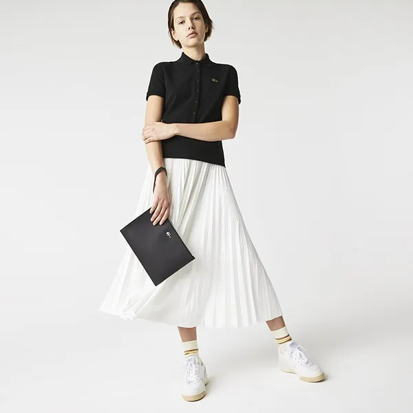 Túi Cầm Tay Lacoste Women's Anna Coated Canvas Zip Clutch Màu Đen