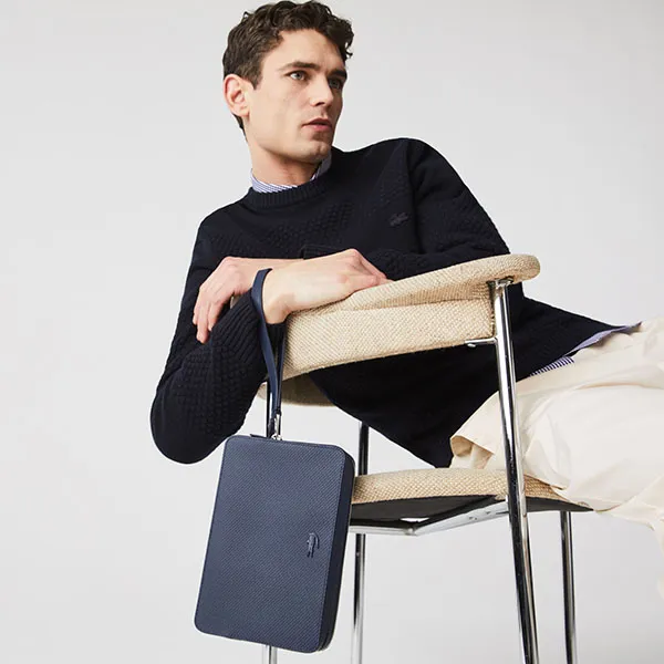 Túi Lacoste Men's Chantaco Piqué Leather Zip Pouch Navy